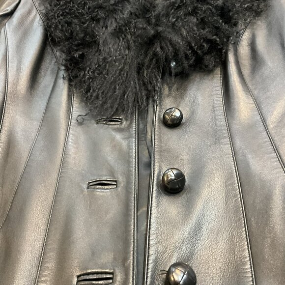 Escada Margaretha Ley Leather & Wool Coat with Shearling Fur & Cuffs EU 36 - Picture 5 of 5